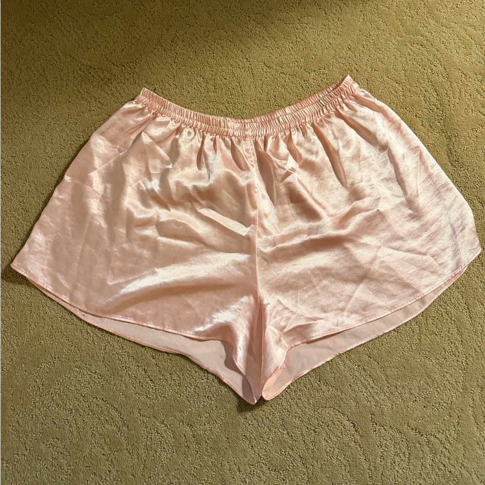 Vintage Victoria's Secret Gold Label Light Pink Satin Pajama Shorts - Picture 1 of 5